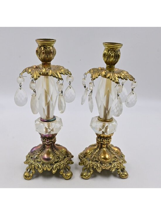 Other - Hollywood Regency Style Ornate Gold cast Brass Candlestick Holders 2 Vintage